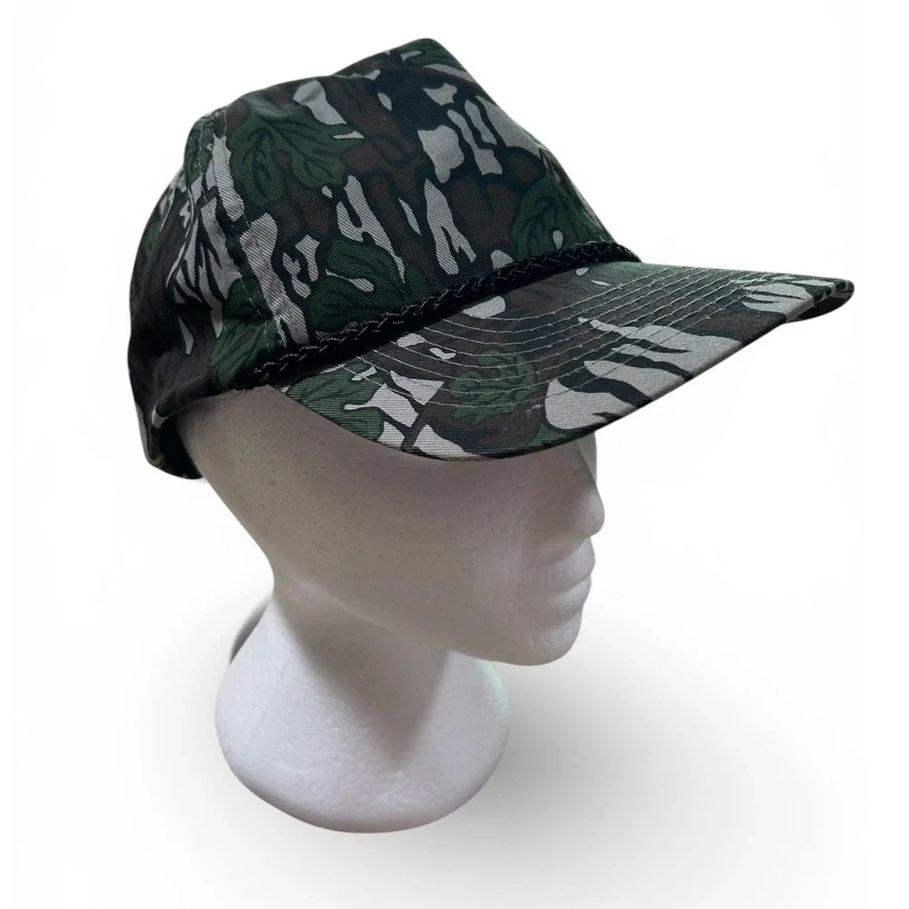Vintage Camo Rope Trucker Hat Mens Snapback Leaf Camouflage Gorpcore Hunting